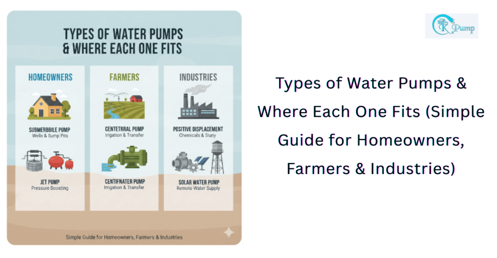 Types of Water Pumps & Where Each One Fits (Simple Guide for Homeowners, Farmers & Industries)